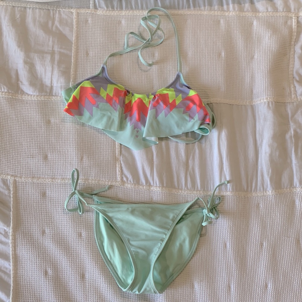 Bright multi neon colored bikini. Sizes M/M. Brand Xhilaration.
